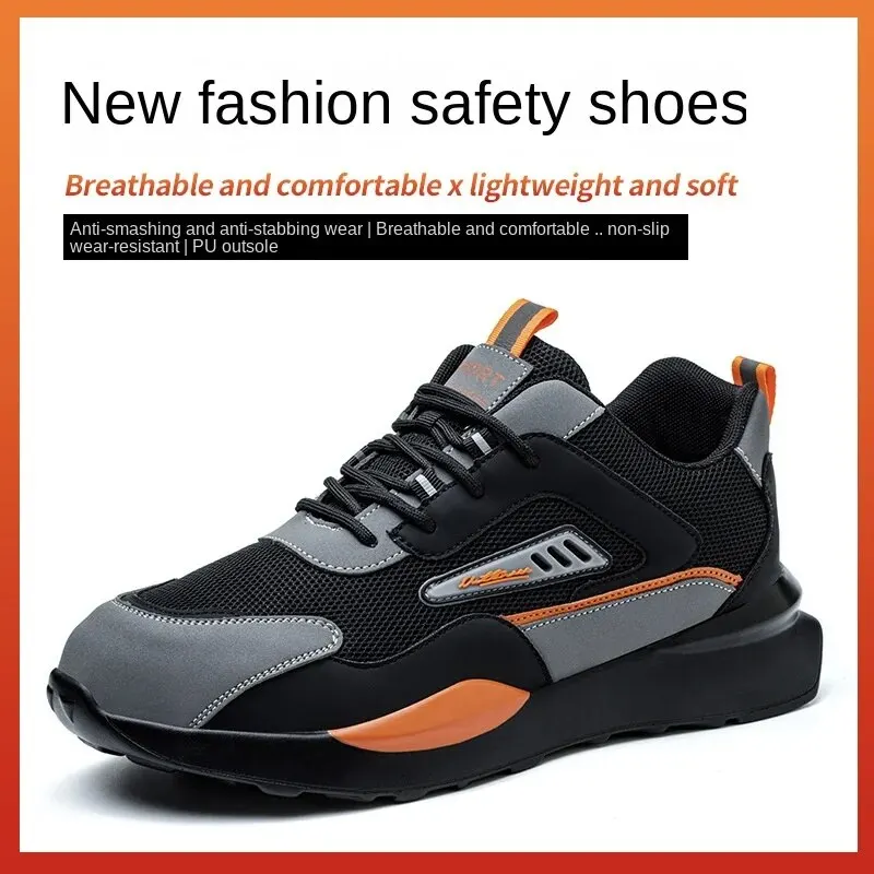 Men Work & Safety Boots With Steel Head Cap Work Sneakers Indestructible Shoes Anti-puncture Safety Shoes Plus Size