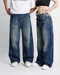 Streetwear New Fashion Blue Washed Baggy Jeans Couple Y2K Harajuku Retro Hip Hop Popular Casual Gothic High Waist Wide Leg Pants