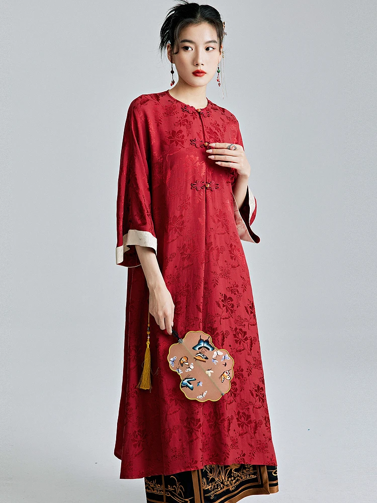 

Red Floral Embroidery Satin Dr Vintage Sle Morning Robe New Chinese Sle Ele Dr for Women in Their 20s...