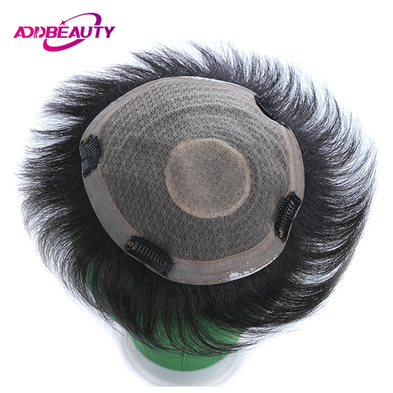 Straight Mens Hair System Swiss Lace PU Man Toupee Indian Human Hair Wigs Clips in Human Hair Breathable Machine Topper Natural