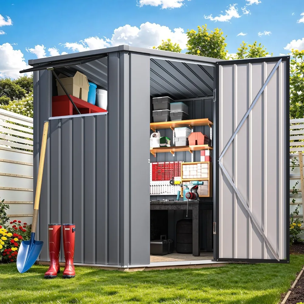 

Corner 6x6 Storage Sheds & Outdoor Storage with Openable Windows, Metal Steel Backyard Shed with Lockable Doors, Utility
