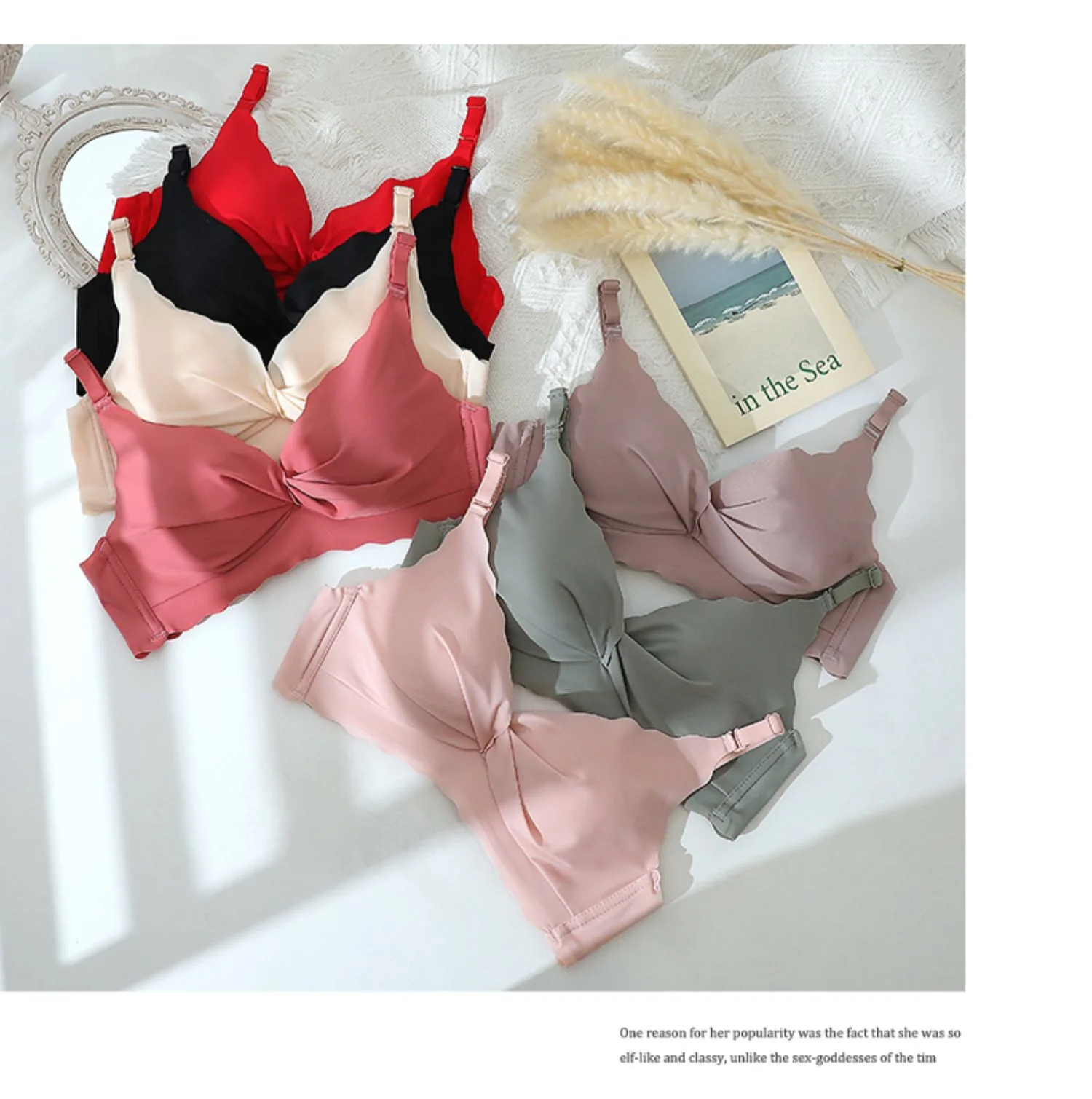 Conjunto de sujetador y bragas sin costuras para mujer, color blanco, fino, con efecto push-up, sin aros, ropa interior cómod...