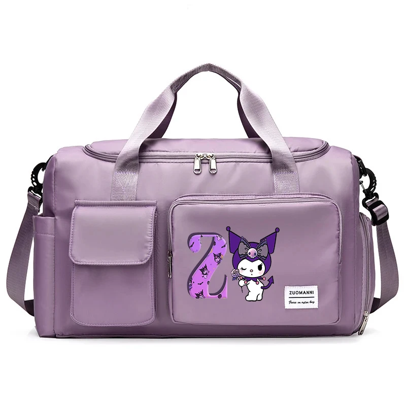 Kuromi Women Carry on Travel Bags Anime Sanrio Printed Letter Large Gym Duffle Bags with Shoe Compartment Sport Fitness Handbags