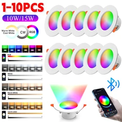 1-10 szt. LED typu Downlight ściemniania RGB inteligentna lampa sufitowa Bluetooth oświetlenie wpuszczane inteligentne oświetlenie domowe