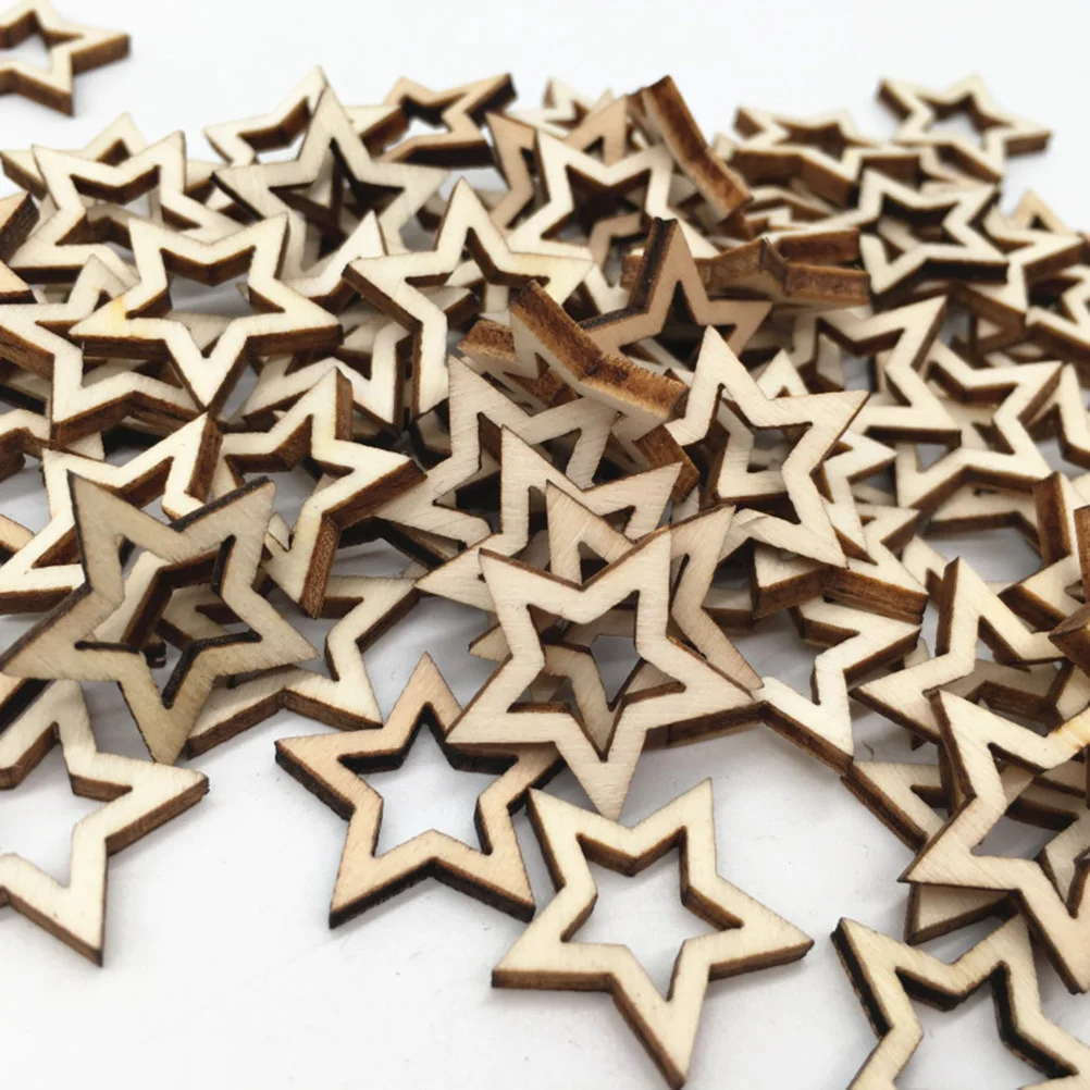 200pcs Star Wood Pieces DIY Kid Educational Graffiti Toys Hollw Wood Pieces for Boy Girl Wood Star Pieces