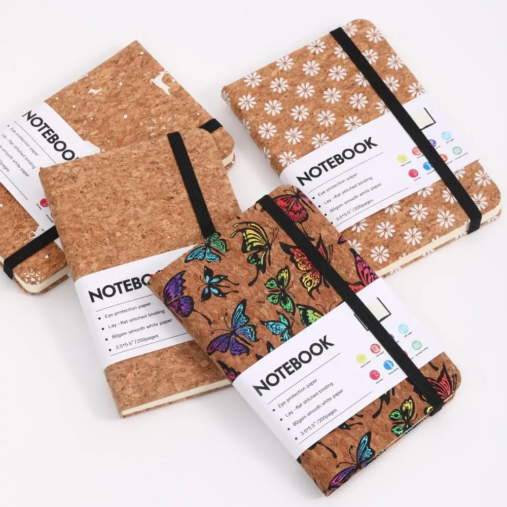 PU Leather Cover A6 Notebook Printed Pattern 200 Pages Student Notepads Wear-resistant Portable Diary Book Gift for Friends