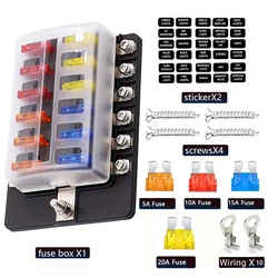 Universal Car 12 Ways Blade Fuse Box 6/8/10Way Terminal Block 12V 24V Fuse Holder Box Marine Auto Fuse Connector Switch With LED