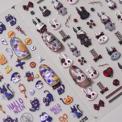 1pcs 5D Cartoon Cat Rabbit Nail Art Sticker Kawaii Adhesive Cute Relief Halloween Series Manicure Decals Decorations Accessories