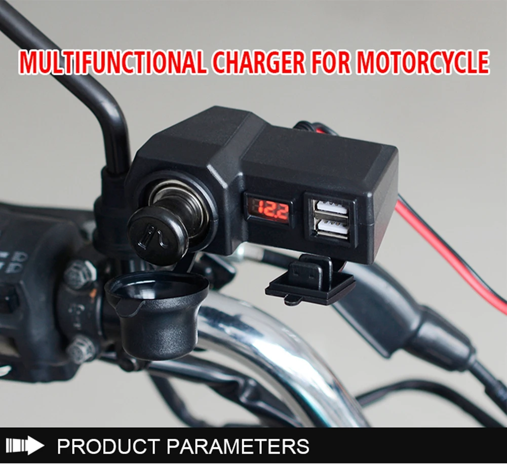 for Motorcycle Handlebar Mount Charger with Ignition Switch Dual USB Port Universal Power Supply for Phone Tablet GPS Navigator