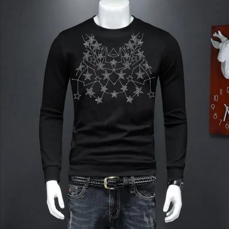 

Men Fashion Rhinestone winter skull sweatshirts Casual Cotton Comfortable top tees 156