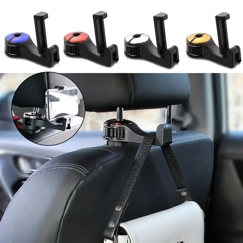 

2PC 3 in 1 Car Vehicle Back Seat Headrest Hook Mobile Phone Holder Portable Seat Back Hanger Hook for Bag Purse Cloth Grocery