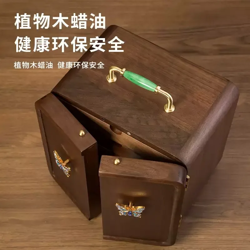 Portable Black Walnut Solid Wood Jewelry Box Multi Layer Large Capacity Storage Case for Earrings Necklace Chinese Style