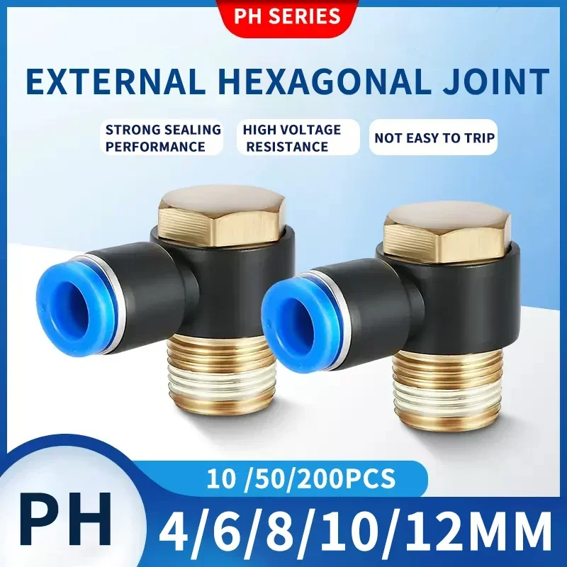 Pneumatic Hose Quick Plug Cylinder Outer Hexagon Ph6-01 Threaded Right Angle Elbow L-Shaped 8-02 Tracheal Joint