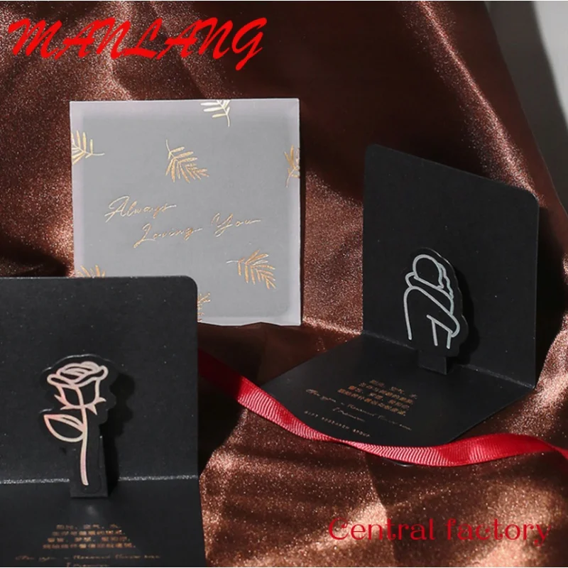 Tarjeta de felicitación de buen día con estampado de lámina de oro rosa 3D, tarjeta de regalo de agradecimiento, tarjeta de invitación de boda cortada con láser, personaliza tu logotipo