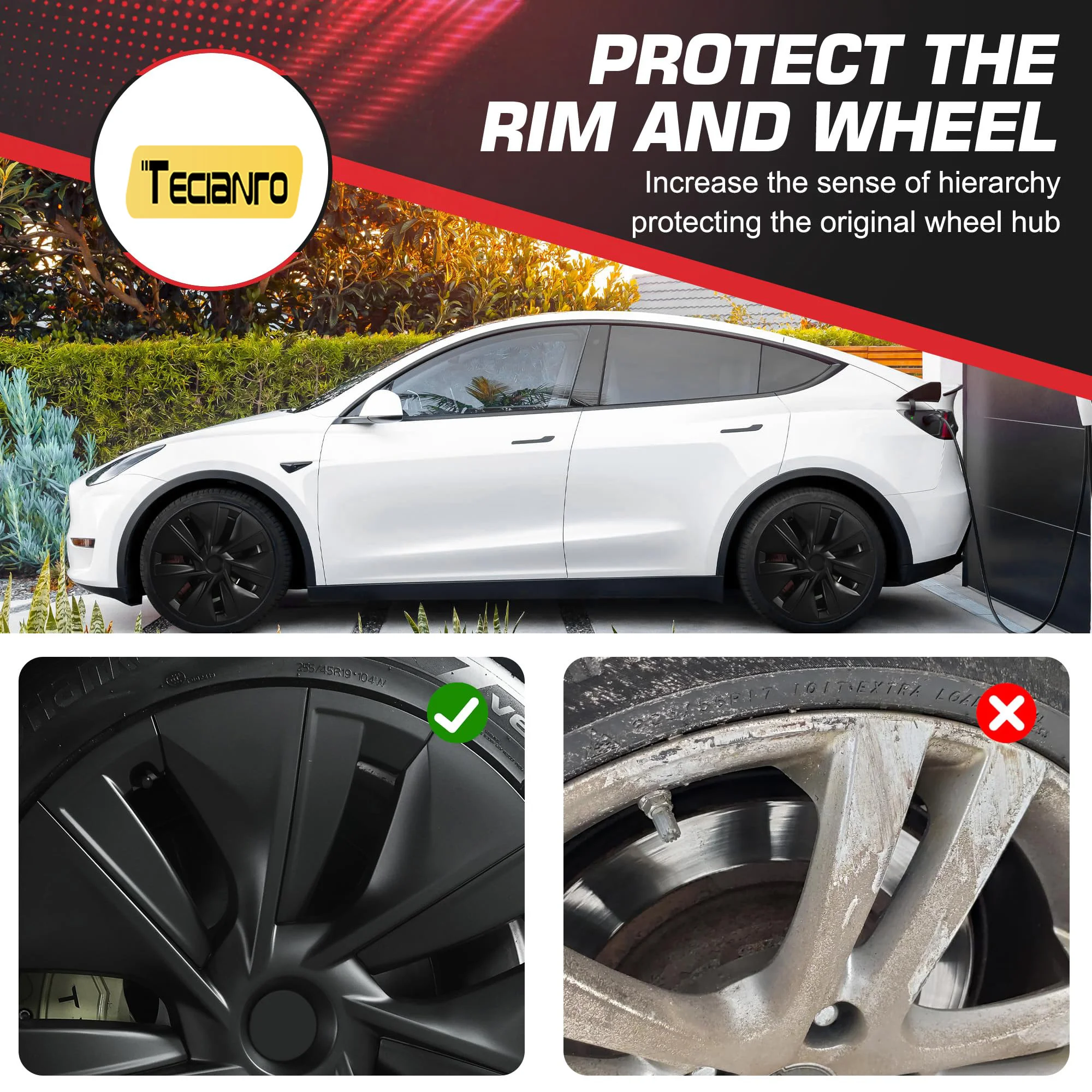 19 Inch Wheel Covers for Tesla Model Y 2021-2024, Hubcaps for Tesla Model Y,Accessories 2024 for Tesla Model Y,Matte Black