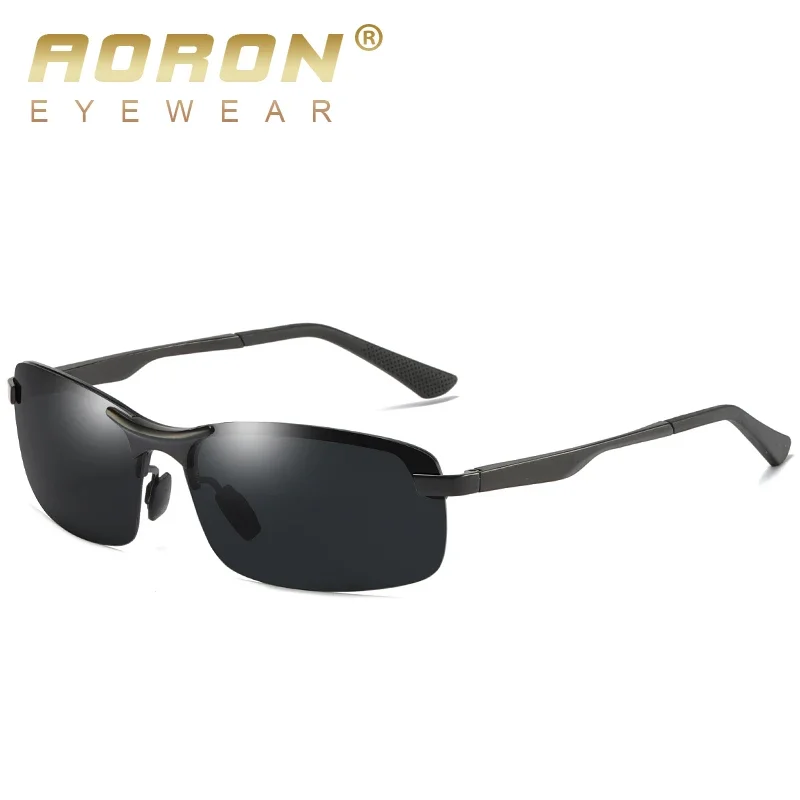 Aoron Semi-Rimless Mens Polarized Sunglasses Driver Sunglasses Men, Aluminum Magnesium Frame Sun Glasses UV Protection