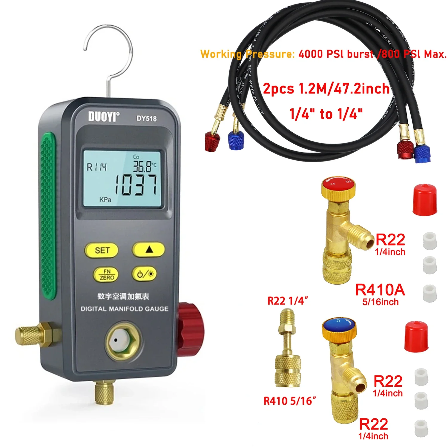 Manometro elettronico per vuoto al fluoro R134a per condizionatore d\'aria per auto, kit di strumenti per la riparazione del refrigerante riempito di