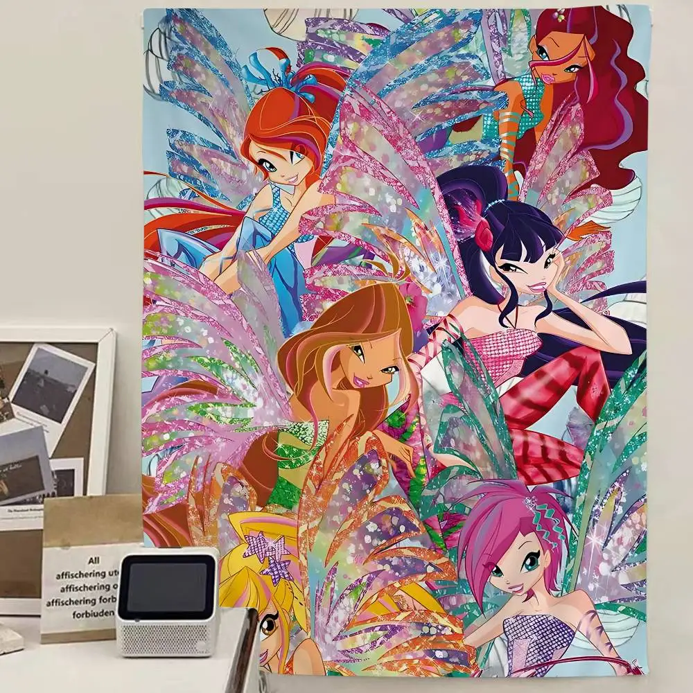 Girl-W-Winx Catoon Clubs Chart Tapestry for Living Room Home Dorm Decor Art Home Decor
