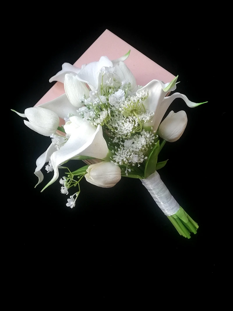 2022 Whitney WB16117 Classic Wedding Boeket Witte Calla Lelies Met Tulp Bruidsmeisjes Boeket Boeket Fleur Artificielle Marié