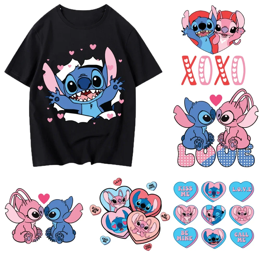 ديزني غرزة ملصقات نقل الحرارة عيد الحب الحديد على الملابس دائم DTF Pinted الفينيل الحراري يزين قابل للغسل التصحيح