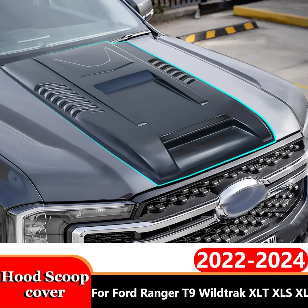 Matte Black Bonnet Scoop Hood Cover For Ford Ranger T9 2022 2023 2024 Wildtrak XLT XLS XL 4x4 Off Road Next Gen Accessories