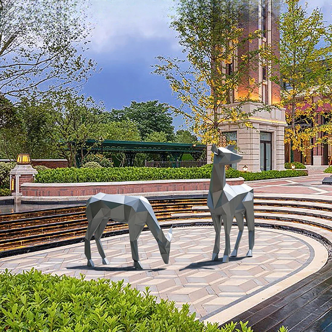 

Garden landscape outdoor stainless steel geometric deer large floor sculpture decoration creative custom abstract installation