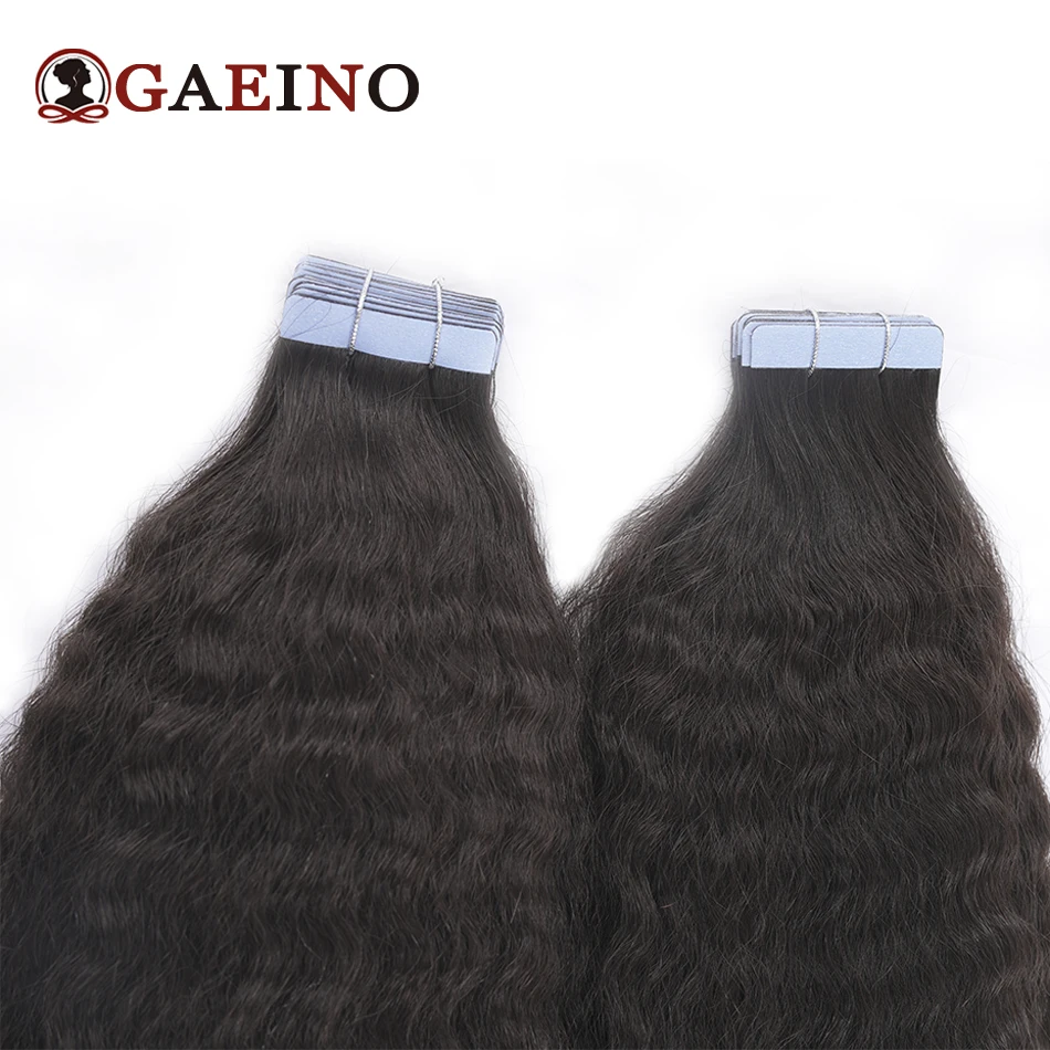 Extensiones de cabello rizado y liso para mujer, 100% cabello humano Real, trama de piel negra Natural, cinta adhesiva, extensión de cabello, 2 G/Pc