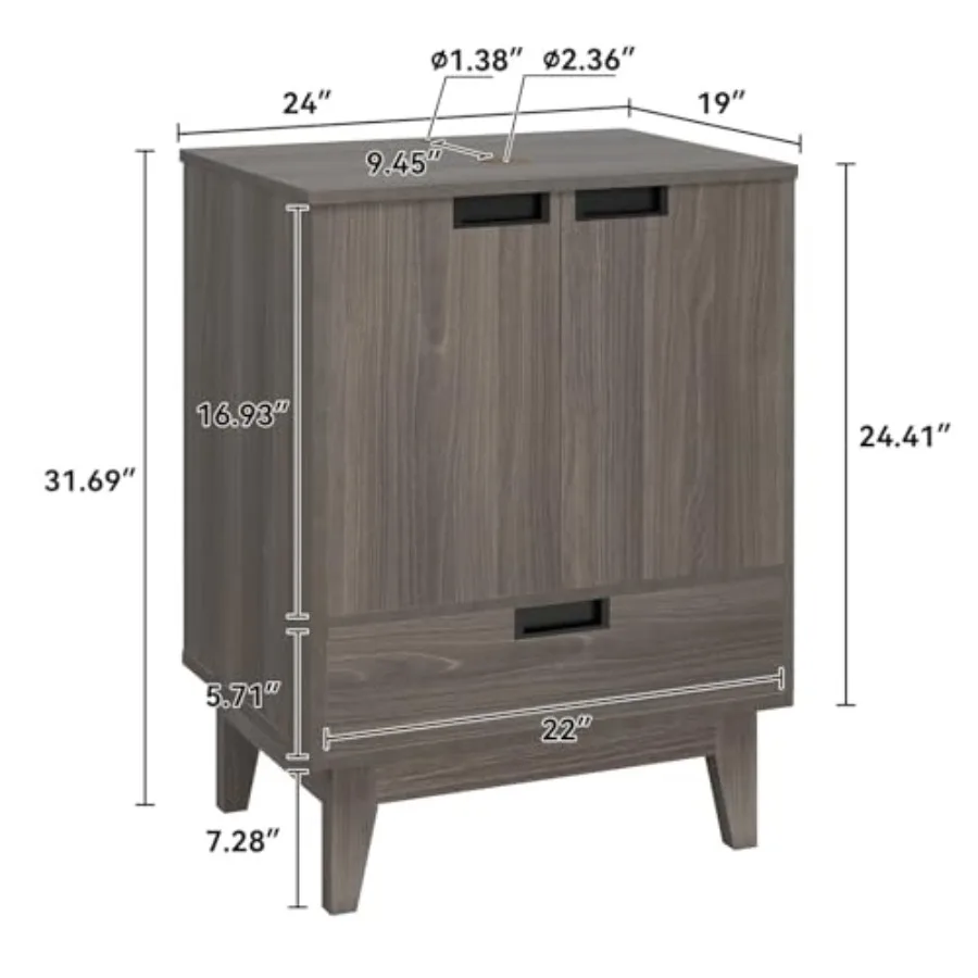 24'' Bathroom Vanity with Sink, Freestanding Bathroom Cabinet, Gray Oak Finish, Moisture-Resistant MDF, Modern Compact Design f