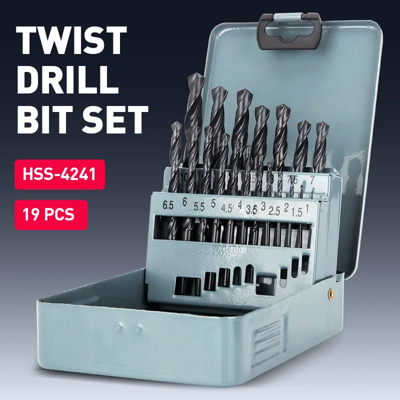 19PCS Twist Drill Bits Sets Portable Spiral Twist Milling Cutter Metal Drill Hole Bits Carbide Metal Tile Wood Drill Tools