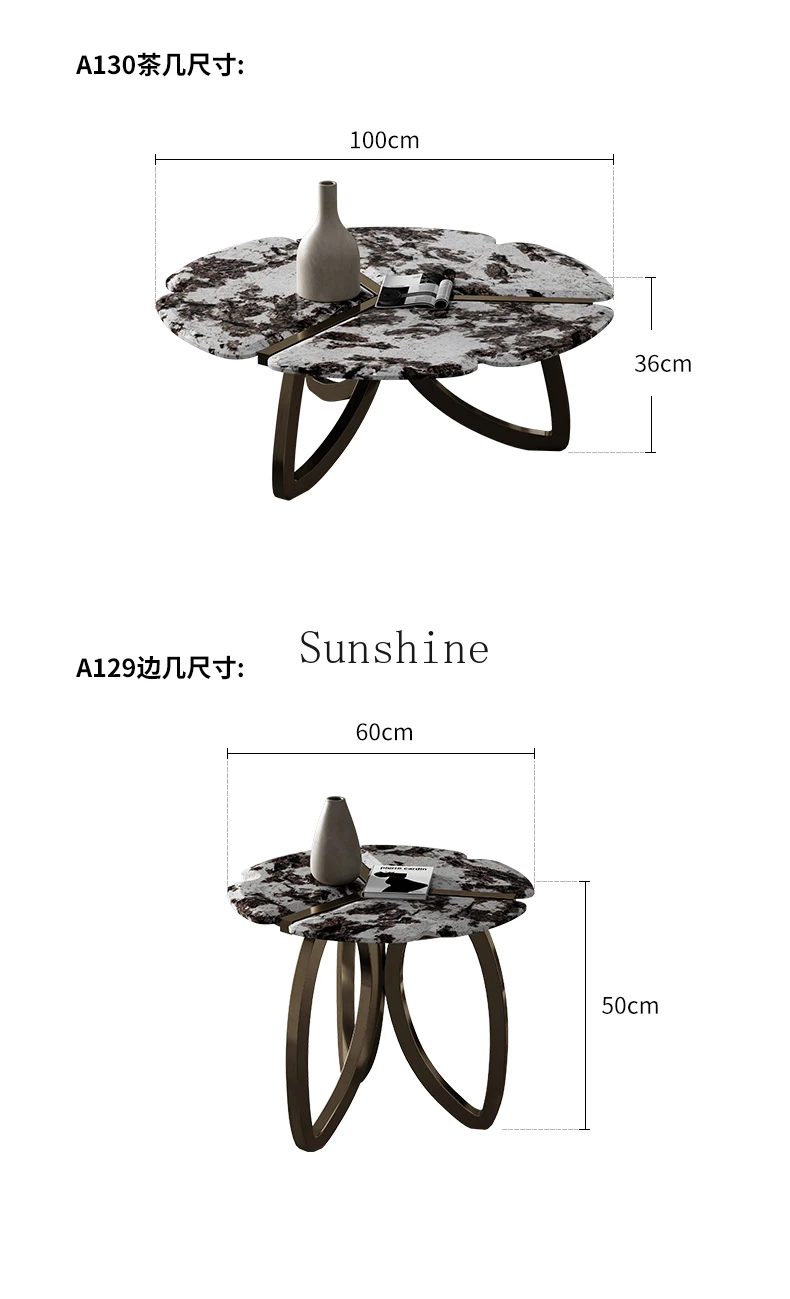 Italian minimalist luxury stone coffee table walnut color solid wood coffee table