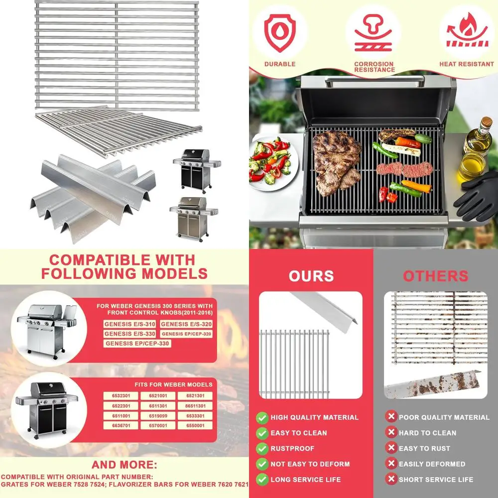 

Weber Genesis 300 Series Grill Replacement Parts: E310 Grates & 7620 Flavorizer Bars (2011-2016) with Front Control