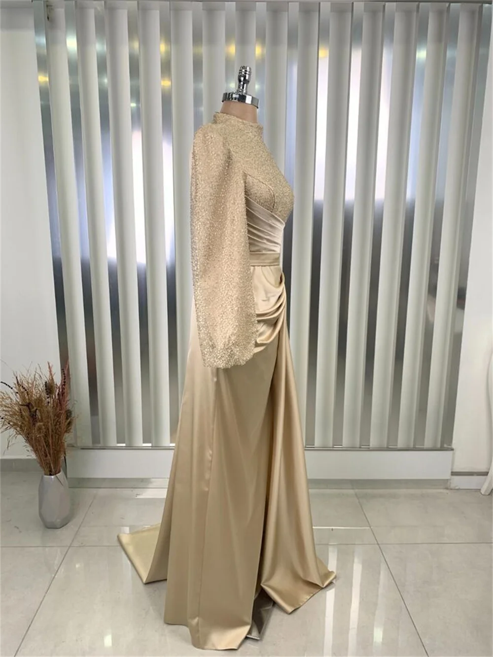 Amanda Modest Long Sleeve فساتين سهرة High Neck Sequins Vestidos De Fiesta With Side Train Elegant Mermaid Porm Dresses 2024