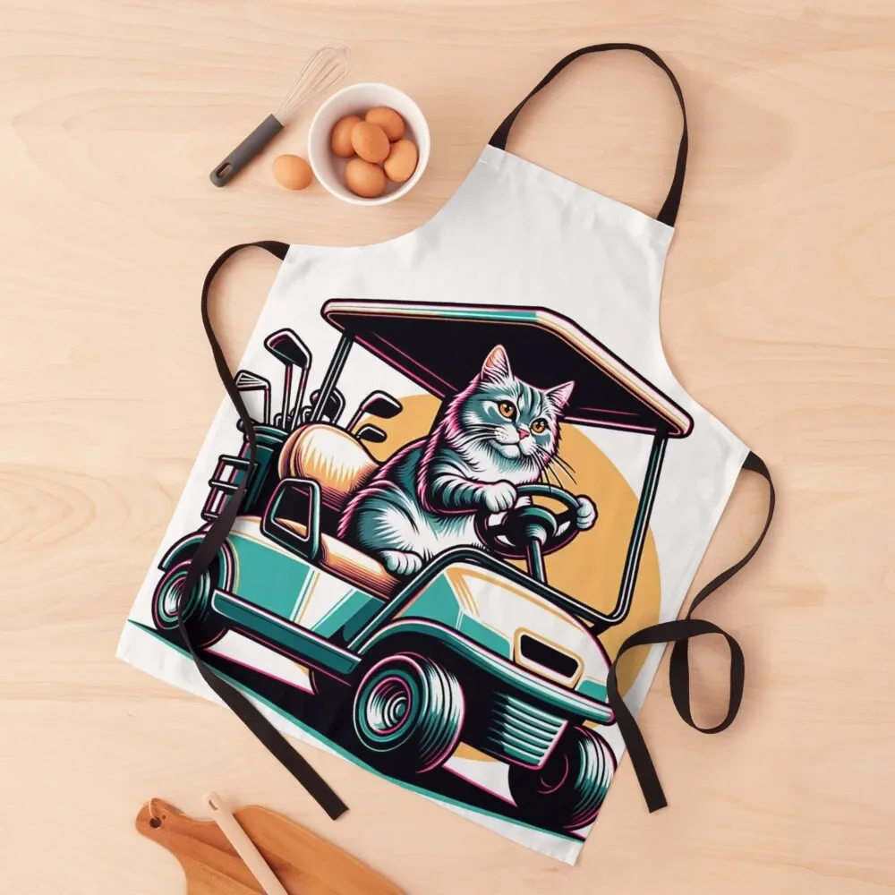 

Cat Driving Golf Cart Funny Apron For Home Accessories Sexy christmas decoration Restaurant Apron