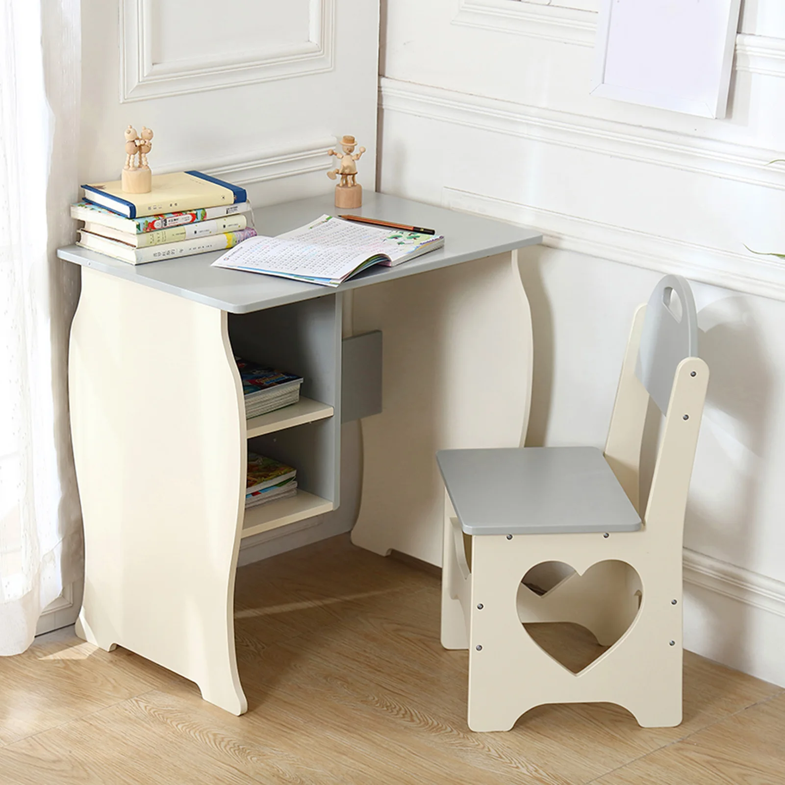 Kids Desk and Chair Set Children Study Desk Set Living Room Table Furniture Toddler Student Writing Table Set for Home School