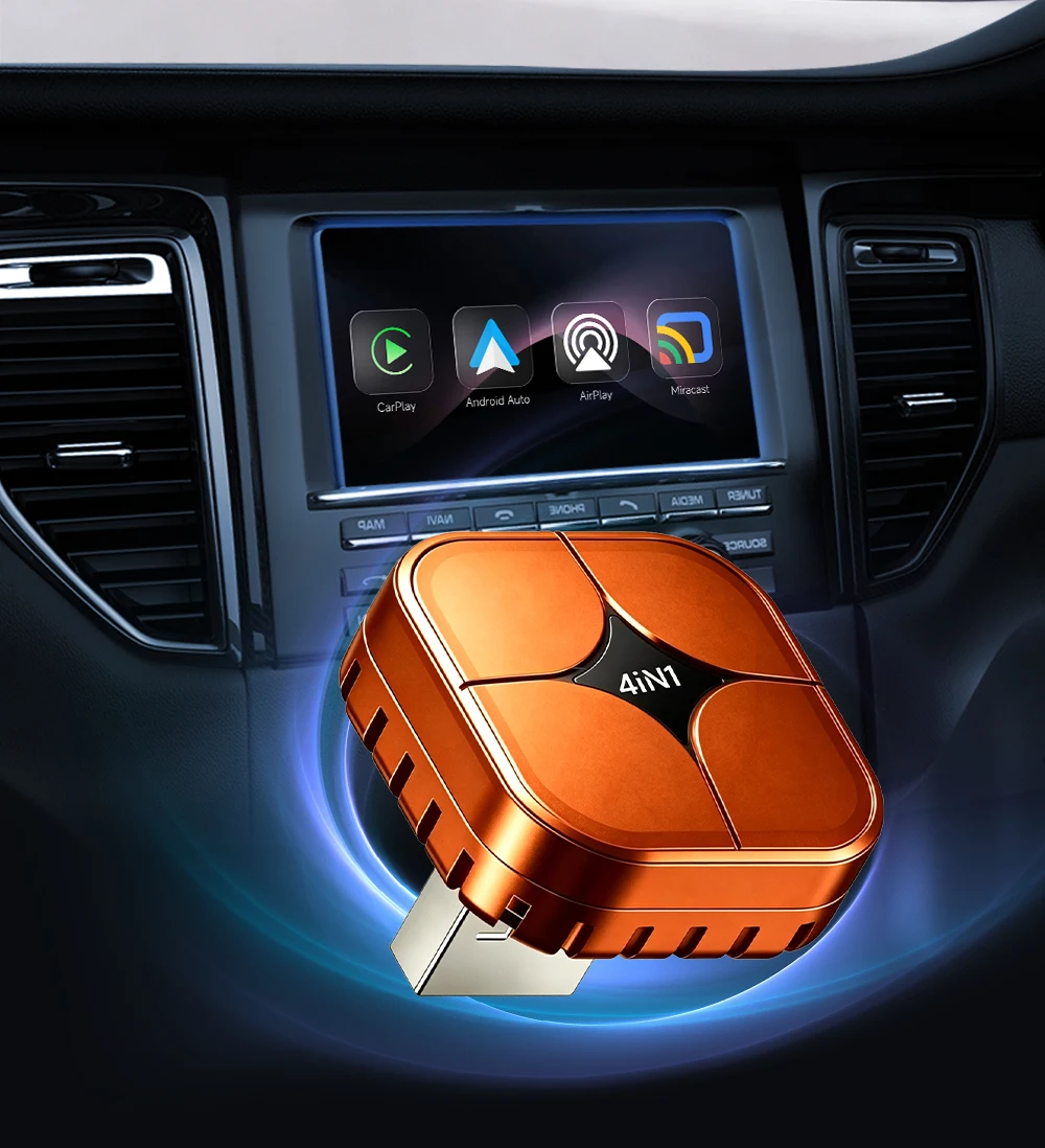 NEW 4 IN 1 Wireless CarPlay Adapter Convert OEM Wired CarPlay Android Auto To Wireless AirPlay Miracast Screen Mirroring