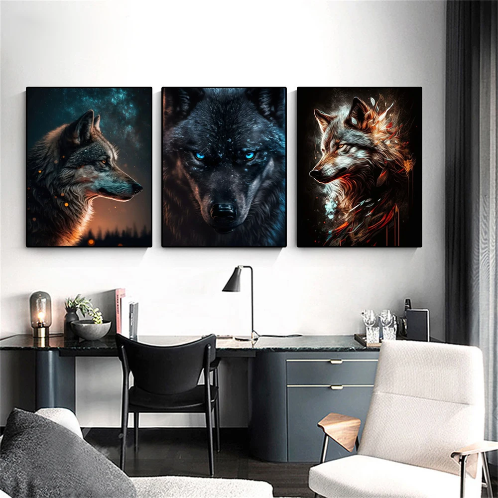 

Retro Wild Wolf Wildlife Canvas Painting Wolf Wall Art Prints Animal and Nature Canvas Poster Living Room Bedroom Home Decor