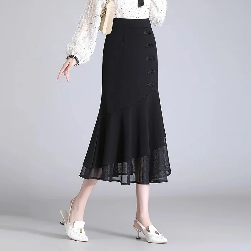 2027 New Women Skirts Spring Summer High Waist Long Black Skirts Office Ladies Korean Slim Elegant Package Hips Skits 4XL