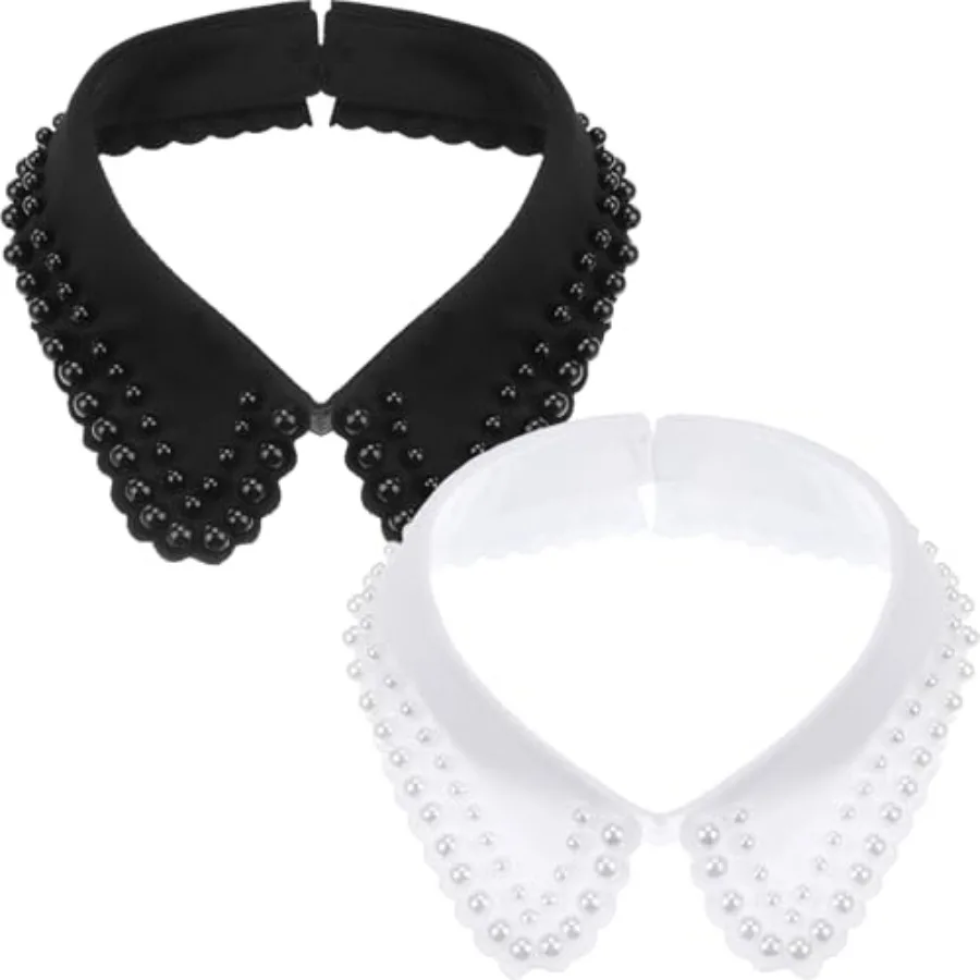 

2 Pcs Fake Collars Pearl Collar White Black Dickey Necklaces Clothing Accessory Detachable Collars for Women Girls Shirts Sweat