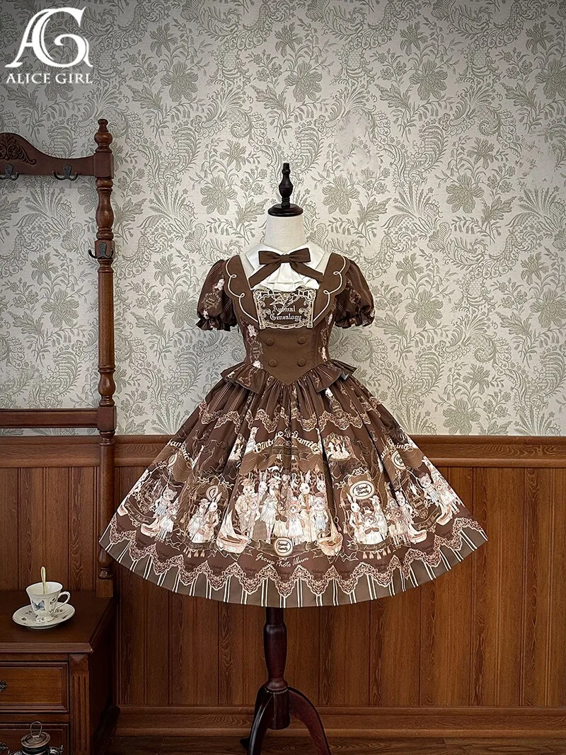 

Lolita Dollhouse Print Delicate Embroidery Positive Waist Vest Dress Vintage OP Dress by Alice Girl