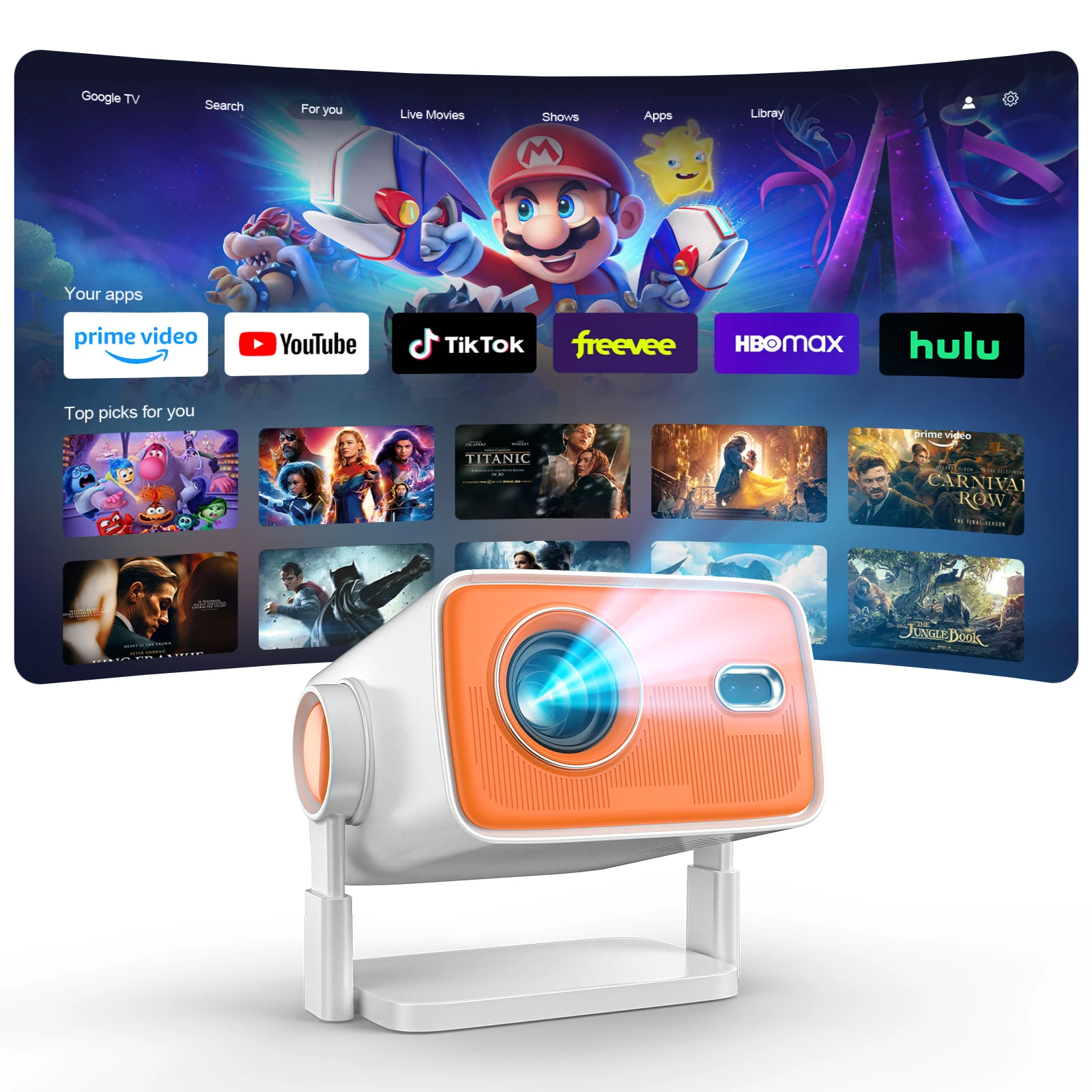 Yinzam Native1080p Vdeio Projector 400ANIS Auto Keystone Correction Electric Focus Android Projtable Projector 4k BT5.2 WIFI6