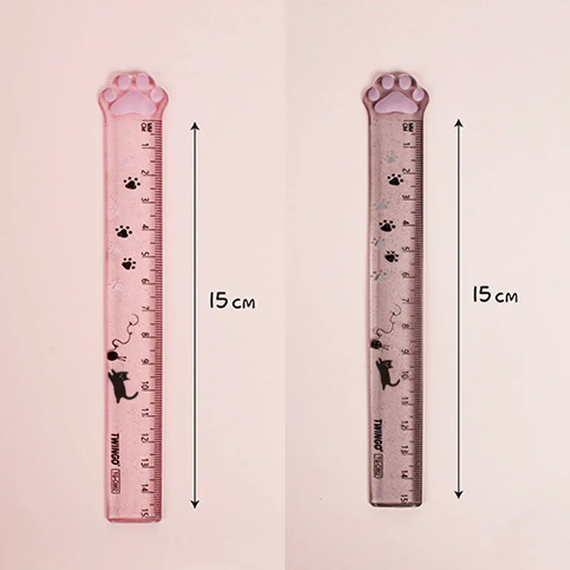 Reglas rectas de plástico con forma de pata de gato, reglas de gatito Kawaii, regalo de dibujo divertido, Oficina Coreana, escuela, dibujo de medición, premio para Estudiantes