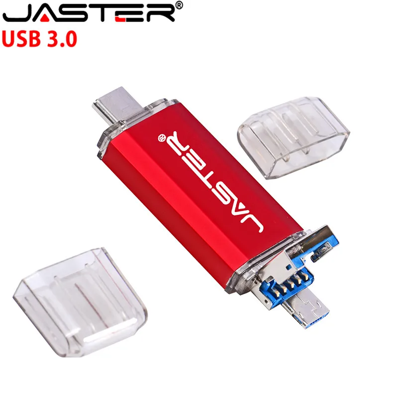 JASTER U Disk 3 IN 1 OTG (Android&USB & Type_C  3.0  Flash Drive Metal Custom Pen Drive 64GB 32GB 16GB 8GB 4GB Wedding Gifts