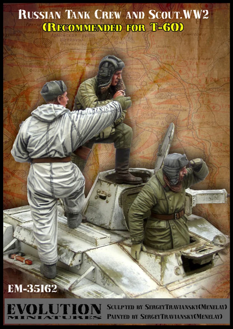 1/35 Soviet tank crew and scout, 3 figure, Resin Model Soldier GK, Military theme of World War II, Unassembled and unpainted kit