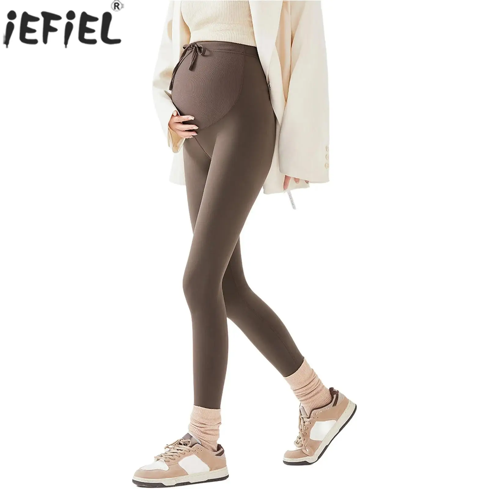 

Теплые леггинсы для беременных на флисовой подкладке, спортивные брюки для йоги и тренировок, с высокой талией, облегающие, на завязках, для повседневной носки