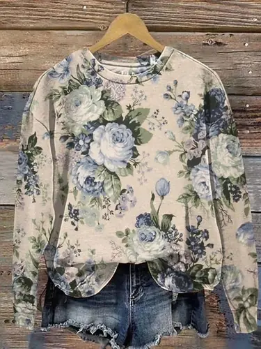 Imagen 2 del producto Sudadera con estampado Floral para mujer, Tops de manga larga con cuello redondo y estampado 3D, ropa de calle Y2K, jersey de otoño 2025