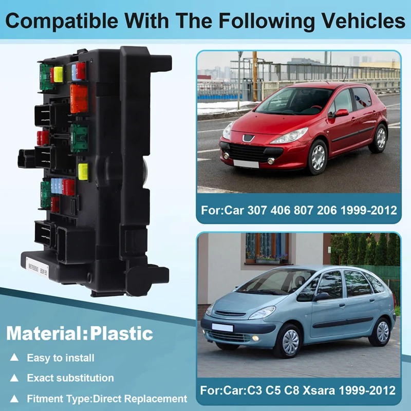 6500Y1 BSM B2 Fuse Box Assembly For Peugeot 307 406 807 206 Citroen C3 C5 C8 Xsara 1999-2012 9650664180 9657608880