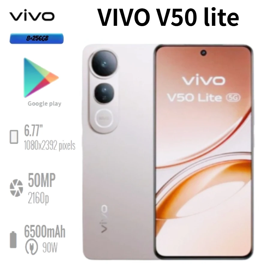 Vivo V50 Lite 2026 Global Edition 6.77-inch 6500mAh Battery 50MP Dual Camera 8+256GB Latest Version Smartphone