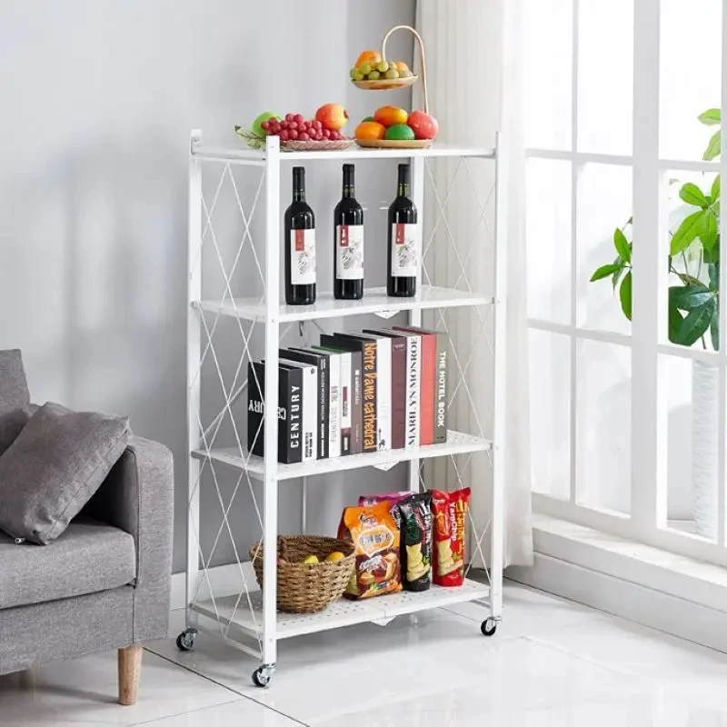 Folding Iron Rack with a mobile iron frame storage rack 4-layer storage stand shelf kitchen storage rack