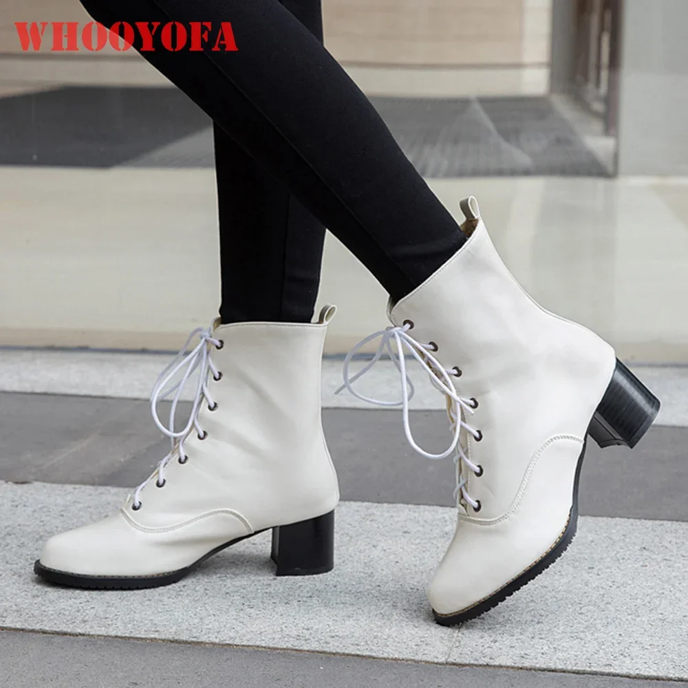 

Новые весенние удобные белые и черные ботильоны для женщин на среднем устойчивом каблуке, женская обувь больших и маленьких размеров 14, 31, 43, 47, 49, 52