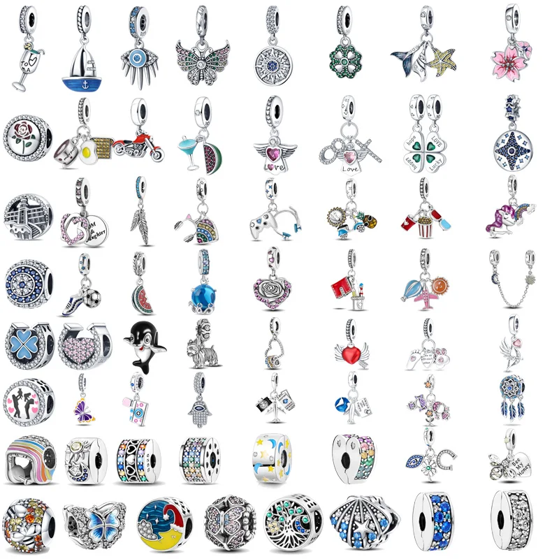 

925 Sterling Silver Jewelry Hot Sale Series Zircon Clover Butterfly Heart Color Pendant Sparkling Bead Fit Charm Bracelet DIY